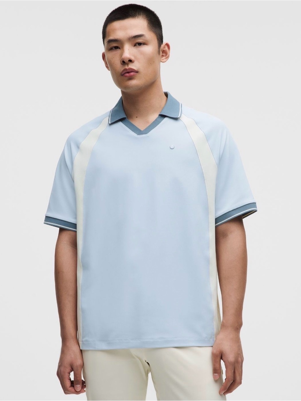 lululemon athletica Light Blue V-Neck Polo with Cream Panels